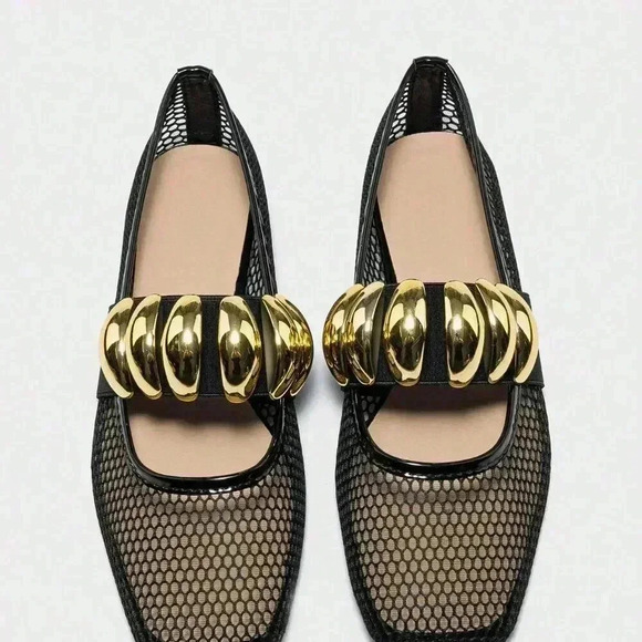 Black Elegant Women's Summer Hollow Breathable Fishnet Loafers - Picture 5 of 6